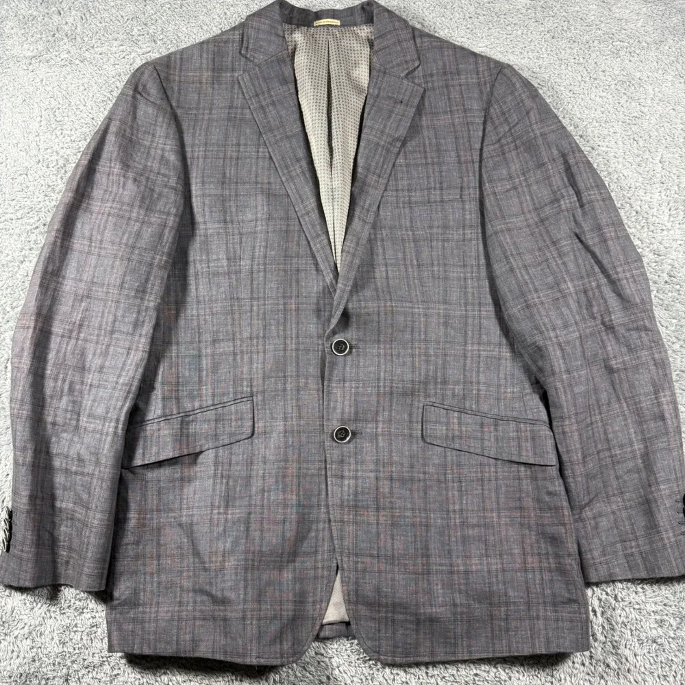 Joseph Abboud Blazer Mens 40R Plaid Windowpane 100% Linen Slim Fit Sport Coat